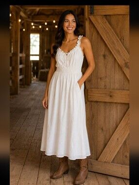 Hicisi White Boho Cottagecore Midi Dress Size XXL Excellent Condition